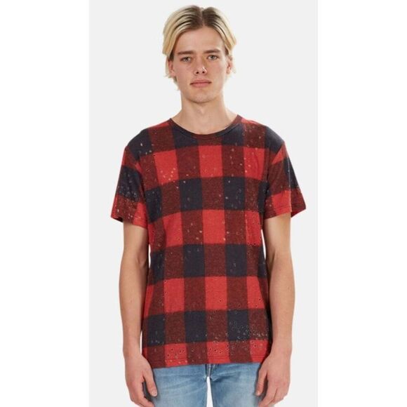 IRO ALESSIO TEE in BUFFALO CHECK in Red & Black NWT Size Small - Picture 1 of 9